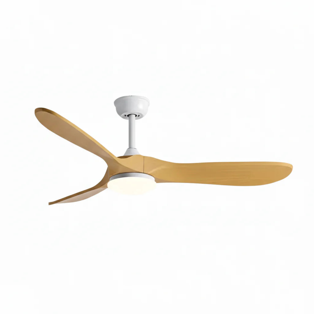 Ventilateur Plafond Vintage Industriel LED 24W — Moteur DC 35W — Blanc & Bois Naturel