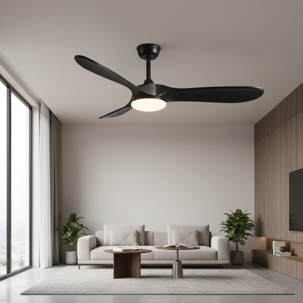 Ventilateur Plafond Vintage Industriel LED 24W — Moteur DC 35W — Total Noir Mat