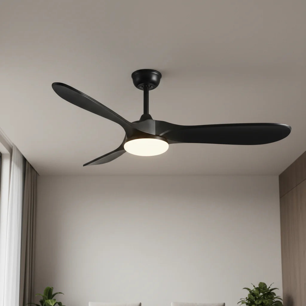 Ventilateur Plafond Vintage Industriel LED 24W — Moteur DC 35W — Total Noir Mat