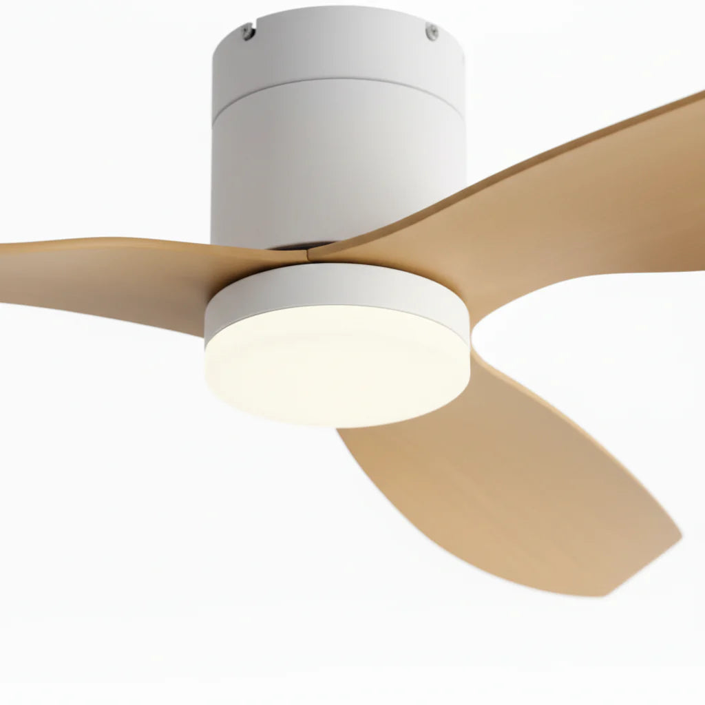 Ventilateur Plafond Ultra-plat 22cm LED 24W — Moteur Plat Silencieux — Blanc & Bois Clair