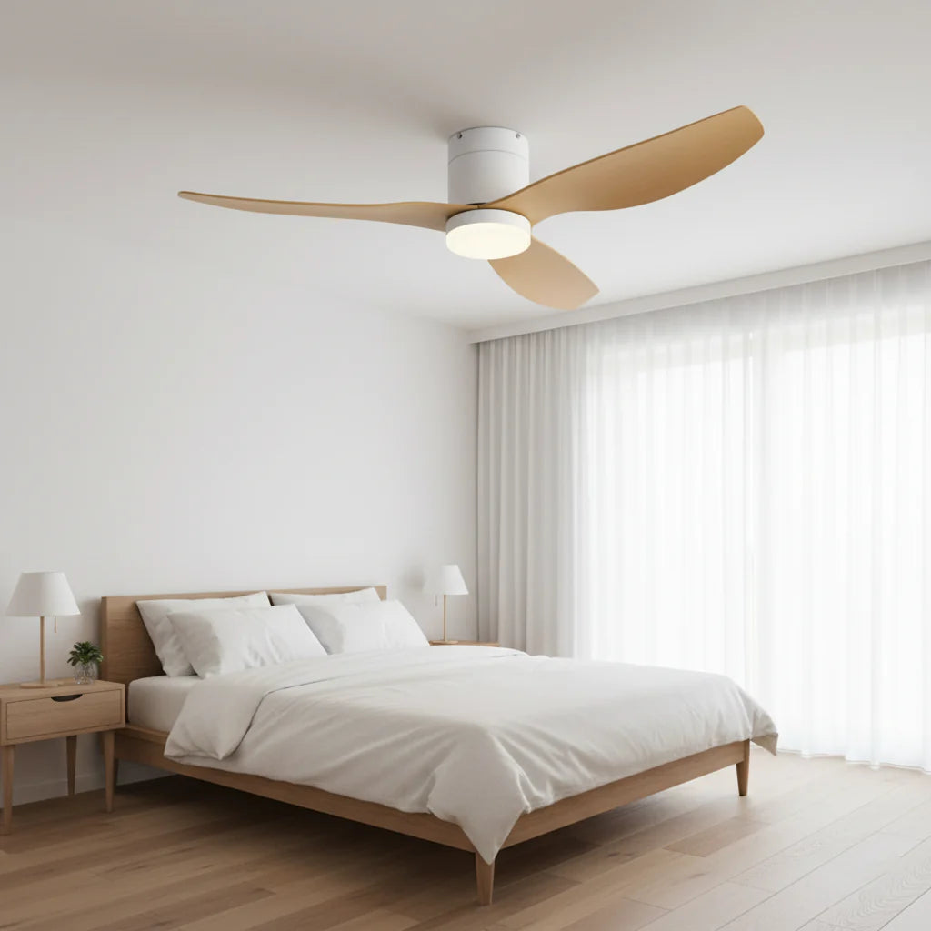 Ventilateur Plafond Ultra-plat 22cm LED 24W — Moteur Plat Silencieux — Blanc & Bois Clair