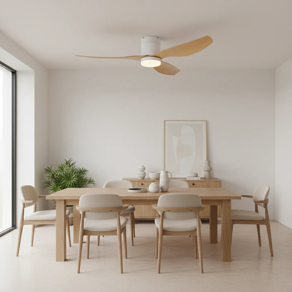Ventilateur Plafond Ultra-plat 22cm LED 24W — Moteur Plat Silencieux — Blanc & Bois Clair
