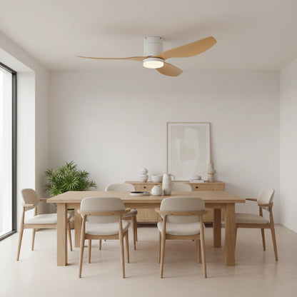 Ventilateur Plafond Ultra-plat 22cm LED 24W — Moteur Plat Silencieux — Blanc & Bois Clair