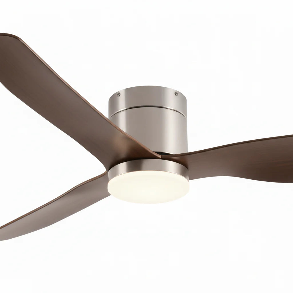 Ventilateur Plafond Ultra-plat 22cm LED 24W — Moteur Plat Silencieux — Argent & Bois Foncé