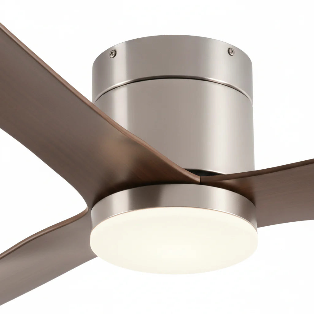 Ventilateur Plafond Ultra-plat 22cm LED 24W — Moteur Plat Silencieux — Argent & Bois Foncé