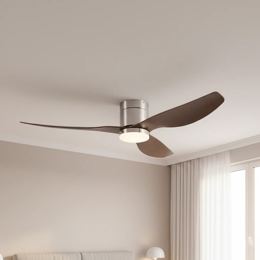 Ventilateur Plafond Ultra-plat 22cm LED 24W — Moteur Plat Silencieux — Argent & Bois Foncé