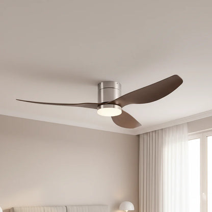 Ventilateur Plafond Ultra-plat 22cm LED 24W — Moteur Plat Silencieux — Argent & Bois Foncé