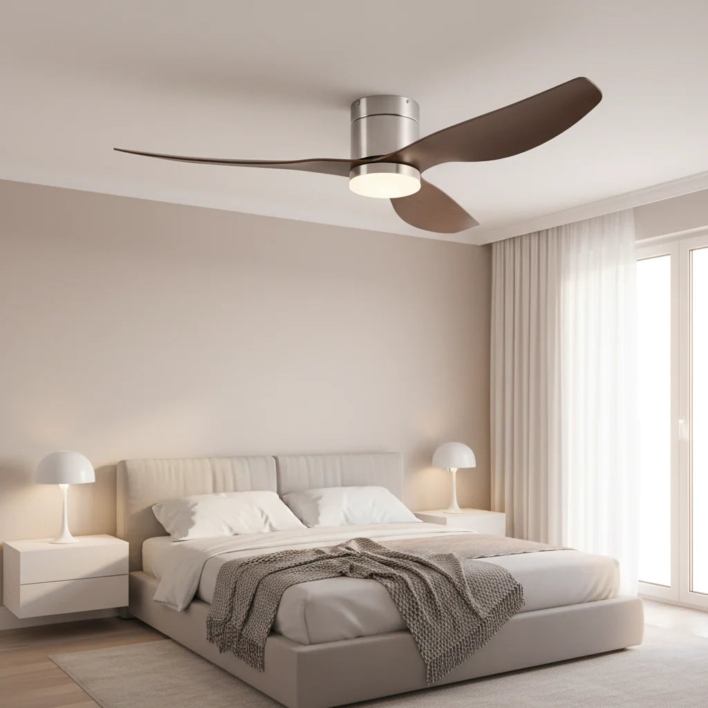 Ventilateur Plafond Ultra-plat 22cm LED 24W — Moteur Plat Silencieux — Argent & Bois Foncé