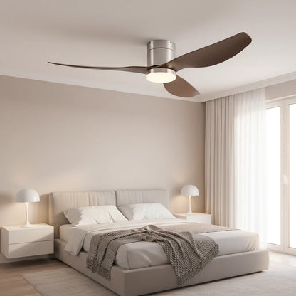 Ventilateur Plafond Ultra-plat 22cm LED 24W — Moteur Plat Silencieux — Argent & Bois Foncé