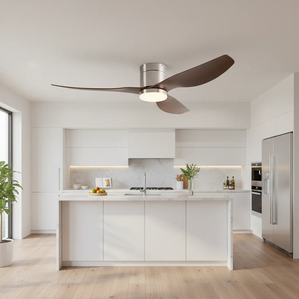 Ventilateur Plafond Ultra-plat 22cm LED 24W — Moteur Plat Silencieux — Argent & Bois Foncé