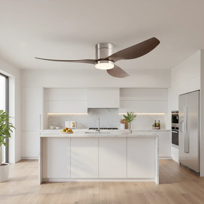 Ventilateur Plafond Ultra-plat 22cm LED 24W — Moteur Plat Silencieux — Argent & Bois Foncé