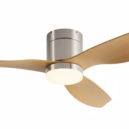 Ventilateur Plafond Ultra-plat 22cm LED 24W — Moteur Plat Silencieux — Argent & Bois Clair