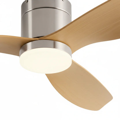 Ventilateur Plafond Ultra-plat 22cm LED 24W — Moteur Plat Silencieux — Argent & Bois Clair