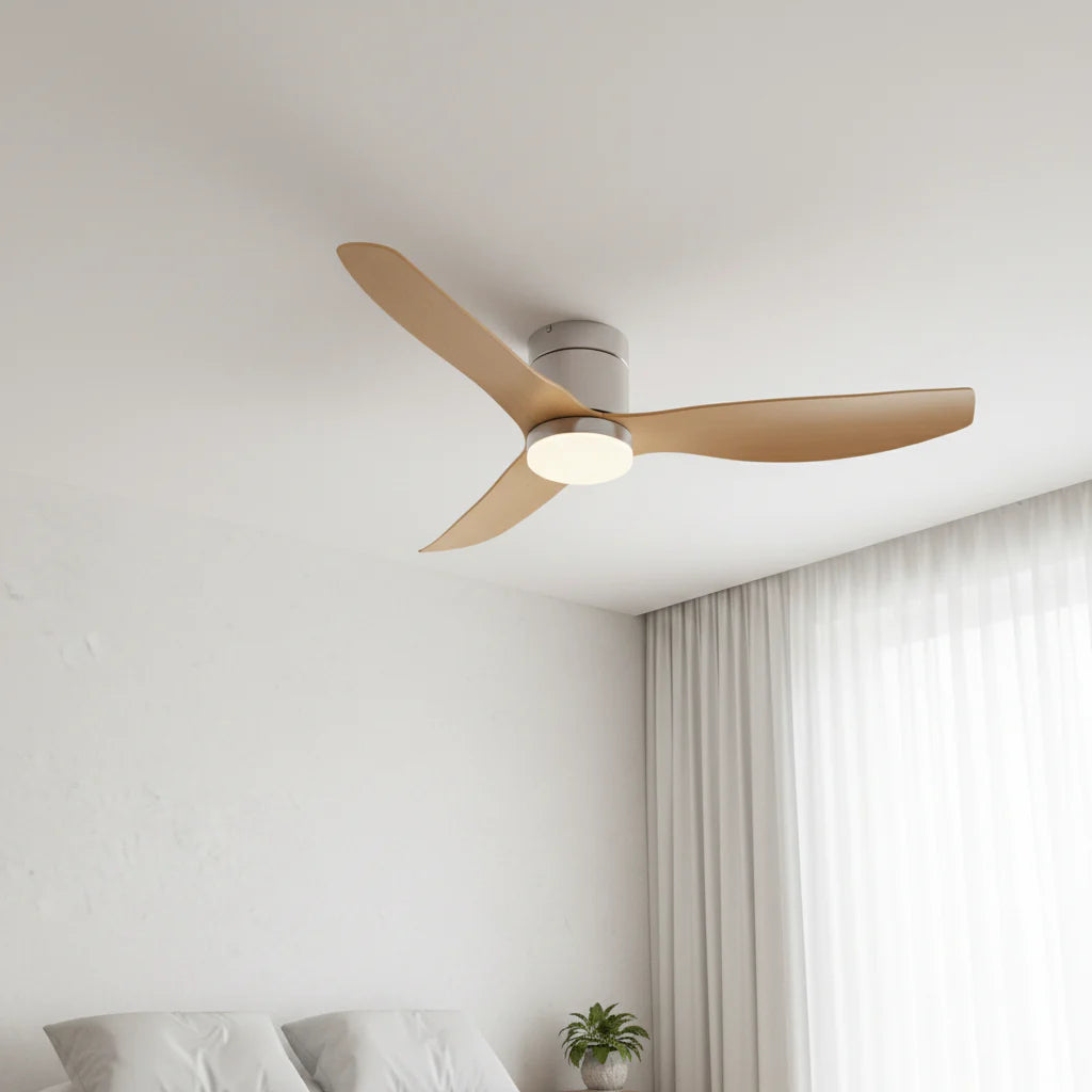 Ventilateur Plafond Ultra-plat 22cm LED 24W — Moteur Plat Silencieux — Argent & Bois Clair