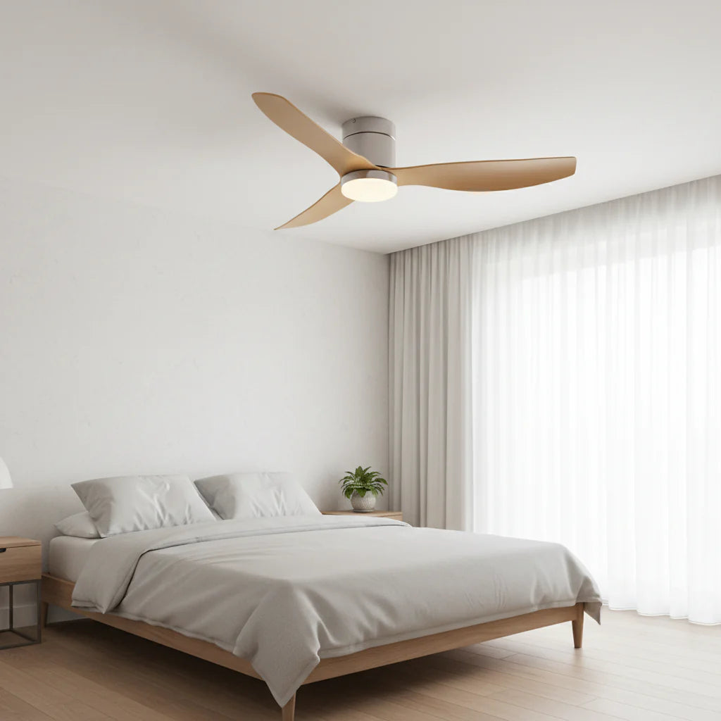 Ventilateur Plafond Ultra-plat 22cm LED 24W — Moteur Plat Silencieux — Argent & Bois Clair