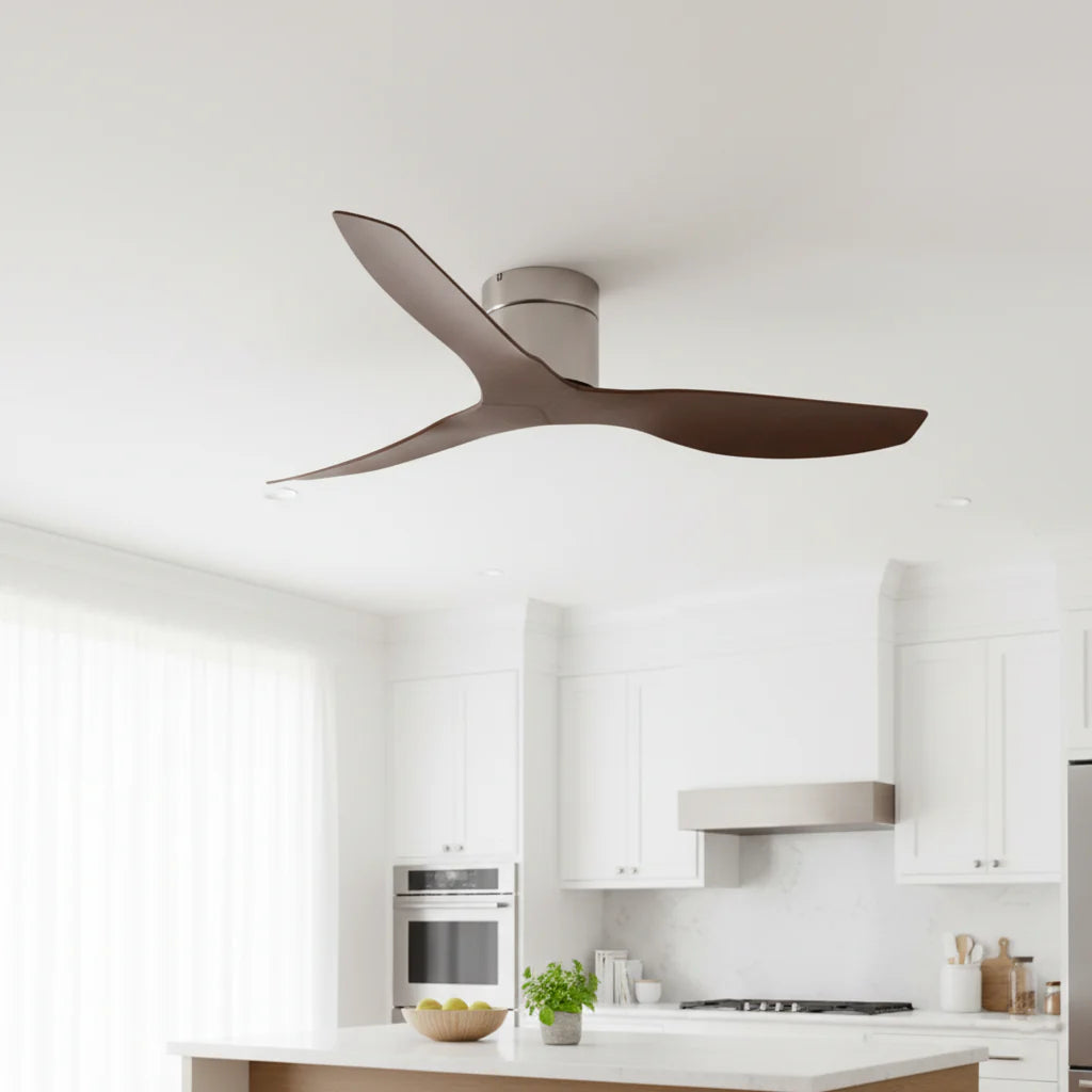 Ventilateur Plafond Ultra-plat 22cm Sans LED — Moteur Plat Silencieux — Argent & Bois Foncé