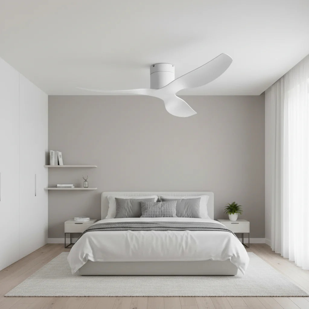 Ventilateur Plafond Ultra-plat 22cm Sans LED — Moteur Plat Silencieux — Total Blanc Mat