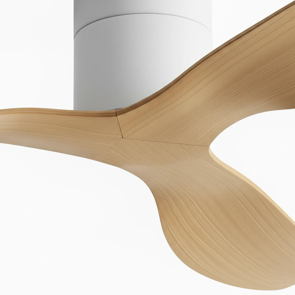 Ventilateur Plafond Ultra-plat 22cm Sans LED — Moteur Plat Silencieux — Blanc & Bois Clair