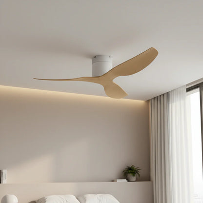 Ventilateur Plafond Ultra-plat 22cm Sans LED — Moteur Plat Silencieux — Blanc & Bois Clair