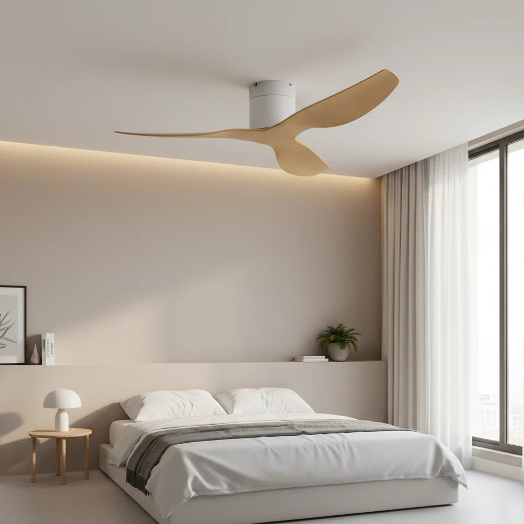 Ventilateur Plafond Ultra-plat 22cm Sans LED — Moteur Plat Silencieux — Blanc & Bois Clair