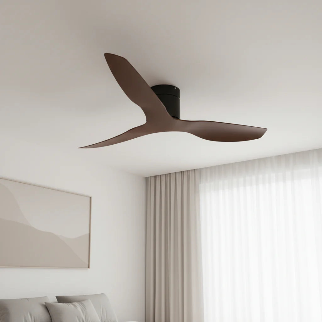 Ventilateur Plafond Ultra-plat 22cm Sans LED — Moteur Plat Silencieux — Noir & Bois Foncé