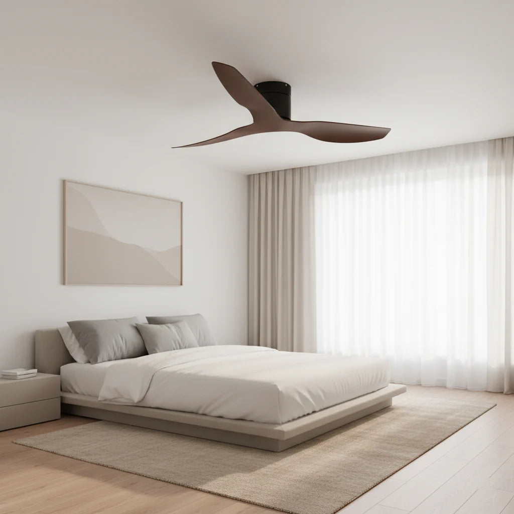 Ventilateur Plafond Ultra-plat 22cm Sans LED — Moteur Plat Silencieux — Noir & Bois Foncé