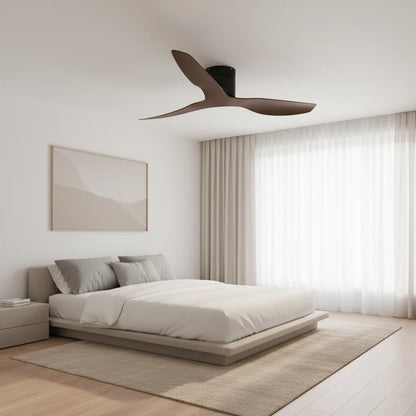 Ventilateur Plafond Ultra-plat 22cm Sans LED — Moteur Plat Silencieux — Noir & Bois Foncé