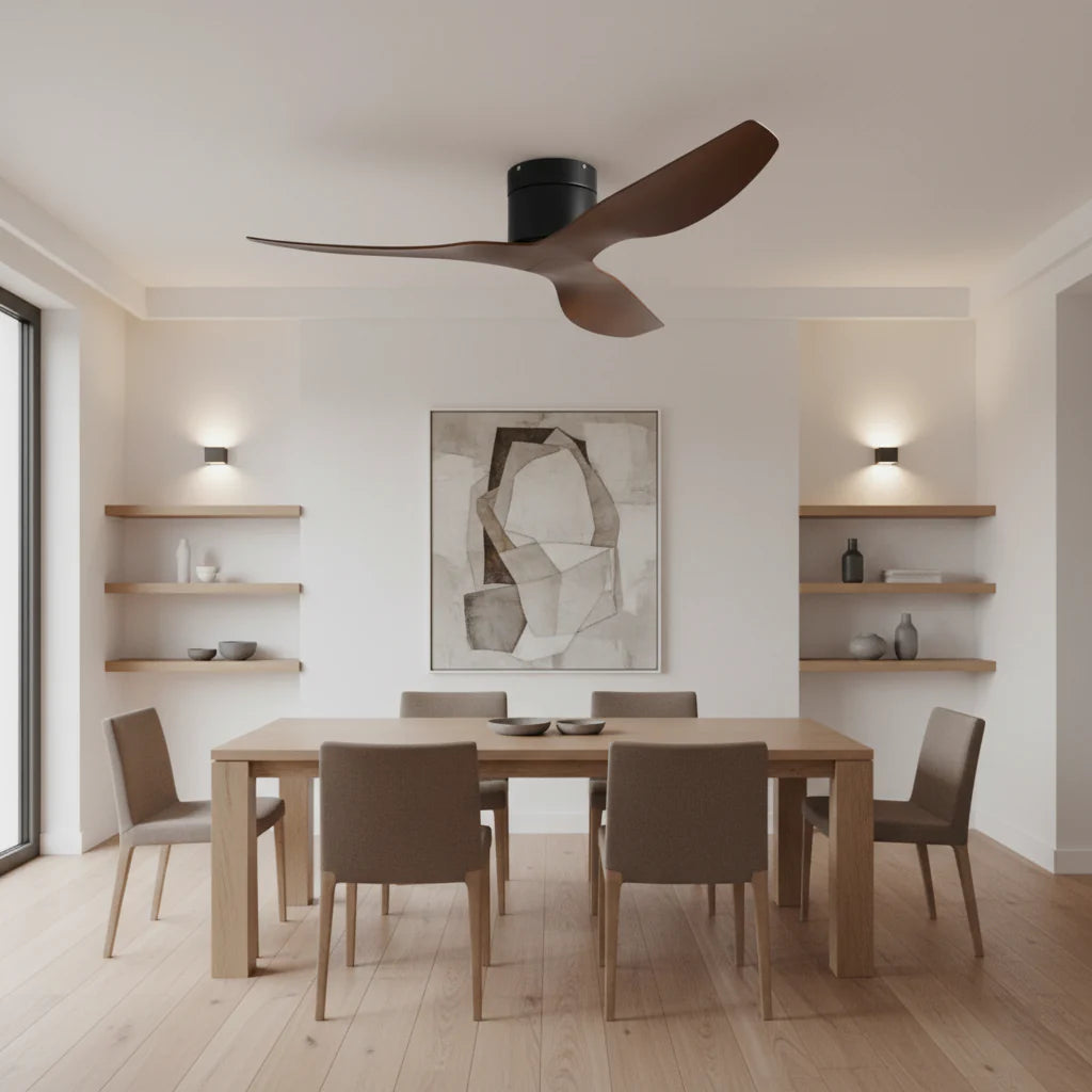 Ventilateur Plafond Ultra-plat 22cm Sans LED — Moteur Plat Silencieux — Noir & Bois Foncé