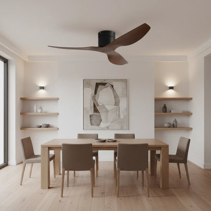 Ventilateur Plafond Ultra-plat 22cm Sans LED — Moteur Plat Silencieux — Noir & Bois Foncé