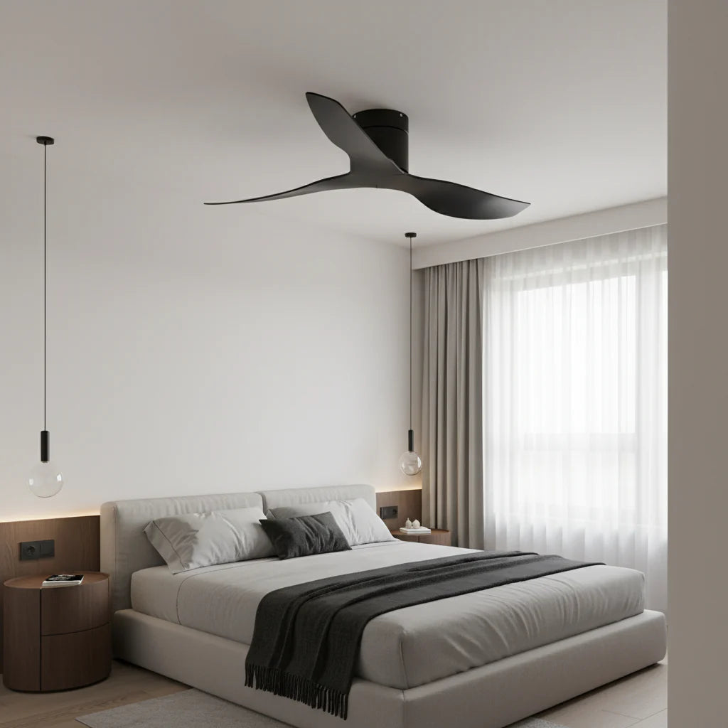 Ventilateur Plafond Ultra-plat 22cm Sans LED — Moteur Plat Silencieux — Total Noir Mat