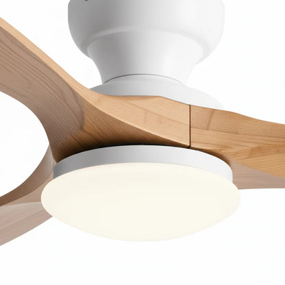 Ventilateur Plafond Bois Massif LED 24W — Moteur DC 35W Silencieux — Blanc & Bois Naturel