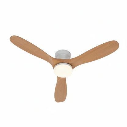 Ventilateur Plafond Bois Massif LED 24W — Moteur DC 35W Silencieux — Blanc & Bois Naturel