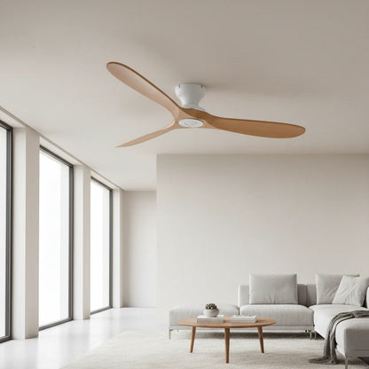 Ventilateur Plafond Bois Massif Sans LED — Moteur DC 35W Silencieux — Blanc & Bois Naturel