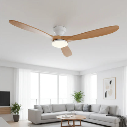 Ventilateur Plafond Bois Massif LED 24W — Moteur DC 35W Silencieux — Blanc & Bois Naturel