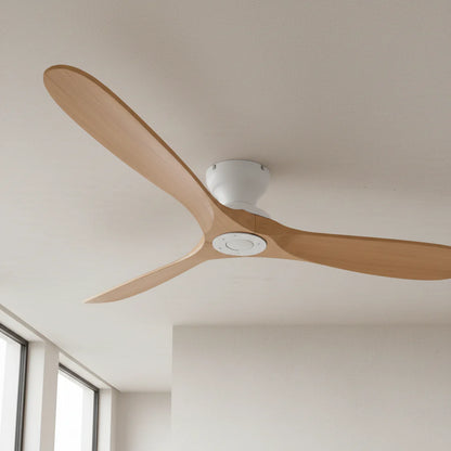 Ventilateur Plafond Bois Massif Sans LED — Moteur DC 35W Silencieux — Blanc & Bois Naturel