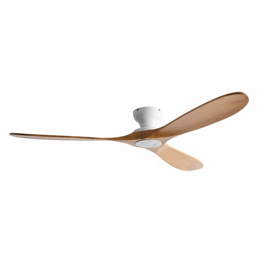 Ventilateur Plafond Bois Massif Sans LED — Moteur DC 35W Silencieux — Blanc & Bois Naturel