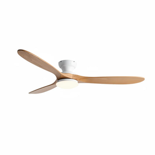 Ventilateur Plafond Bois Massif LED 24W — Moteur DC 35W Silencieux — Blanc & Bois Naturel