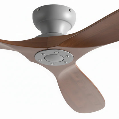 Ventilateur Plafond Bois Massif Sans LED — Moteur DC 35W Silencieux — Gris & Bois Foncé