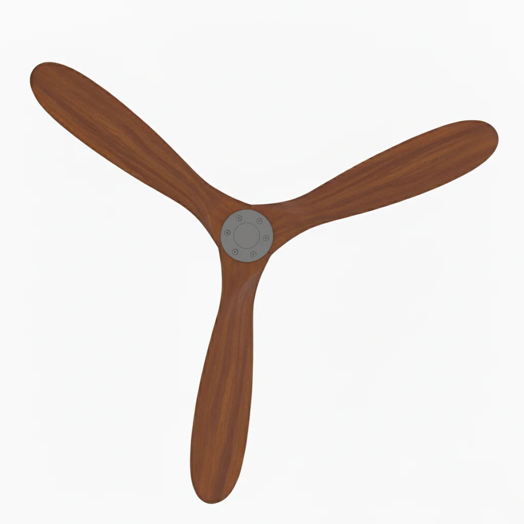Ventilateur Plafond Bois Massif Sans LED — Moteur DC 35W Silencieux — Gris & Bois Foncé