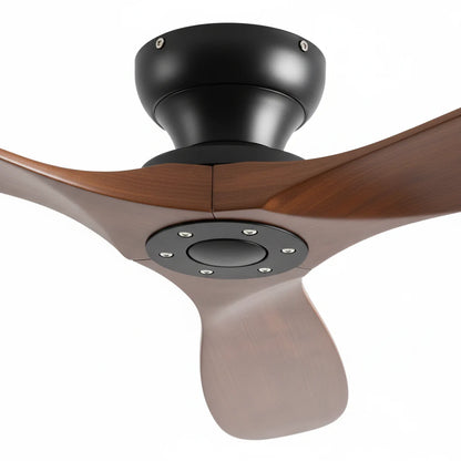 Ventilateur Plafond Bois Massif Sans LED — Moteur DC 35W Silencieux — Noir & Bois Foncé