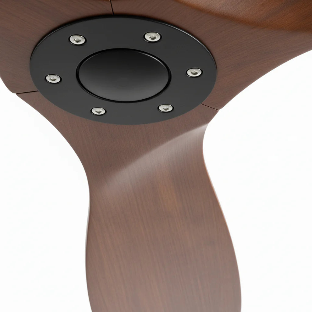 Ventilateur Plafond Bois Massif Sans LED — Moteur DC 35W Silencieux — Noir & Bois Foncé