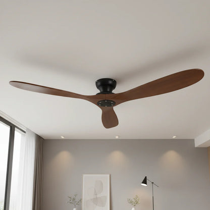 Ventilateur Plafond Bois Massif Sans LED — Moteur DC 35W Silencieux — Noir & Bois Foncé