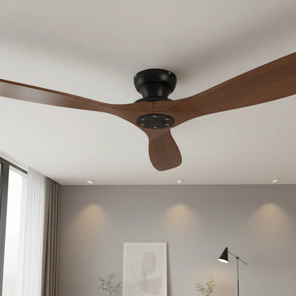 Ventilateur Plafond Bois Massif Sans LED — Moteur DC 35W Silencieux — Noir & Bois Foncé