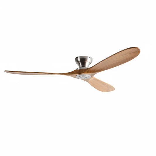 Ventilateur Plafond Bois Massif Sans LED — Moteur DC 35W Silencieux — Argent & Bois Naturel