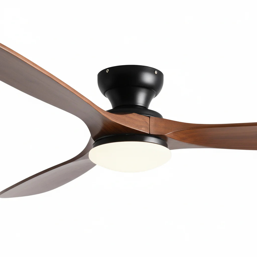 Ventilateur Plafond Bois Massif LED 24W — Moteur DC 35W Silencieux — Noir & Bois Foncé