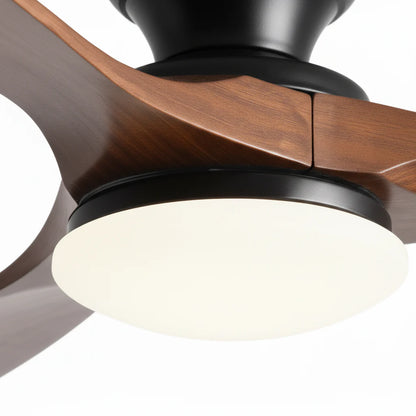 Ventilateur Plafond Bois Massif LED 24W — Moteur DC 35W Silencieux — Noir & Bois Foncé