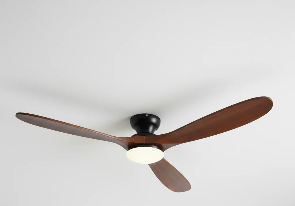 Ventilateur Plafond Bois Massif LED 24W — Moteur DC 35W Silencieux — Noir & Bois Foncé