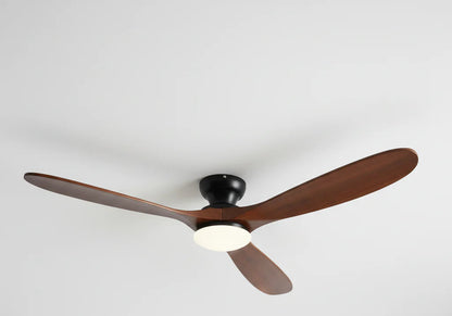 Ventilateur Plafond Bois Massif LED 24W — Moteur DC 35W Silencieux — Noir & Bois Foncé