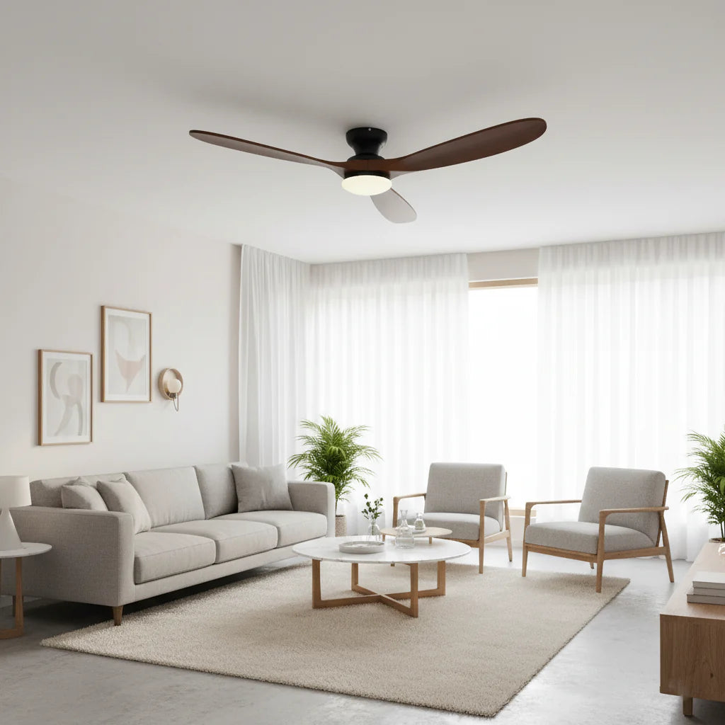 Ventilateur Plafond Bois Massif LED 24W — Moteur DC 35W Silencieux — Noir & Bois Foncé