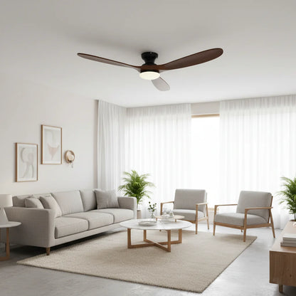 Ventilateur Plafond Bois Massif LED 24W — Moteur DC 35W Silencieux — Noir & Bois Foncé